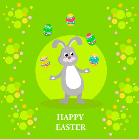 Happy Easter. Cute Easter bunny  juggling with easter eggs. Vector illustration.のイラスト素材