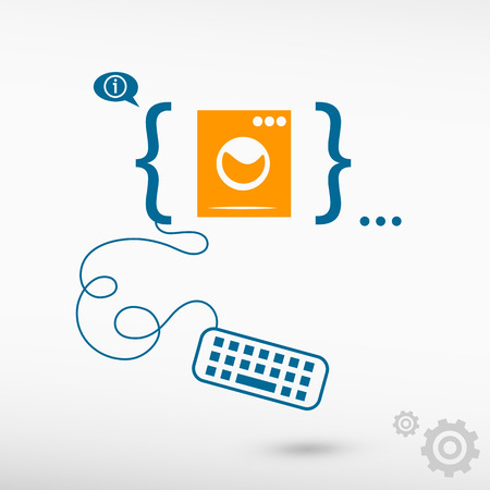 Washing machine and flat design elements. Design concept icons for application development, web design, creative process, social media, seo, web page coding and programming.のイラスト素材