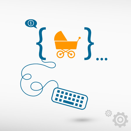 Baby buggy and flat design elements. Design concept icons for application development, web design, creative process, social media, seo, web page coding and programming.のイラスト素材
