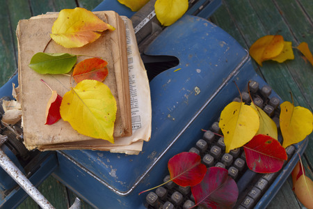 Old vintage typewriter on wooden table.の写真素材