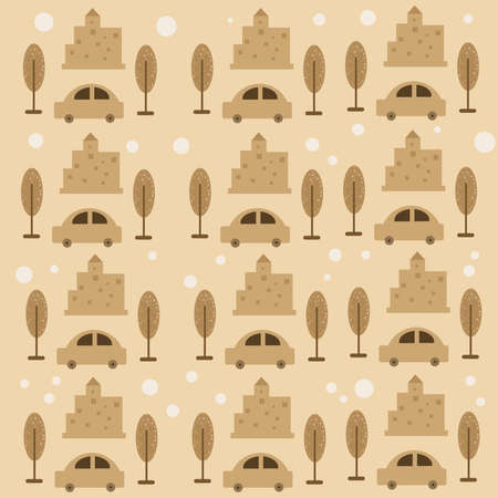 Vector illustration of building, car and tree vector graphicsのイラスト素材