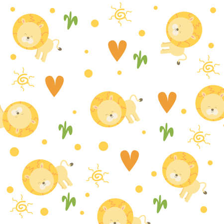 Abstract colorful cute lion seamless pattern vector, perfect for backgrounds, wallpapers and decorationsのイラスト素材