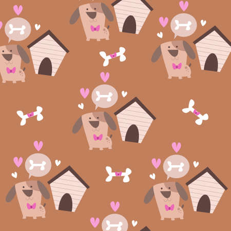 Seamless pattern graphic vector illustration with cute cartoon dog and nice bones for backgroundのイラスト素材