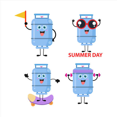 A collection of cute gas tank cartoon illustration characters 4 perfect for logos and moreのイラスト素材