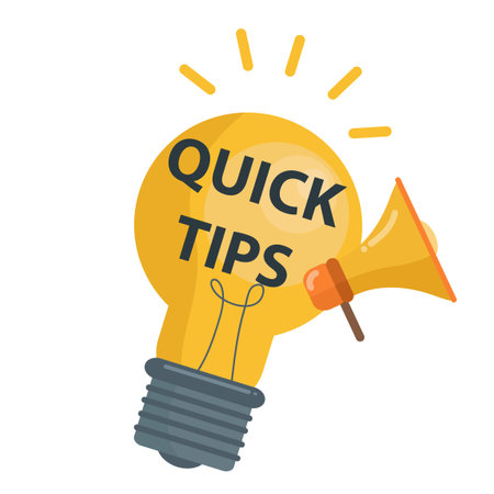 Quick tips, helpful suggestions, tooltip, advice idea solution speech bubble. Label useful clue. Creative sticker, icon for web, blog post, education. Quick tips and light bulb, lamp.のイラスト素材