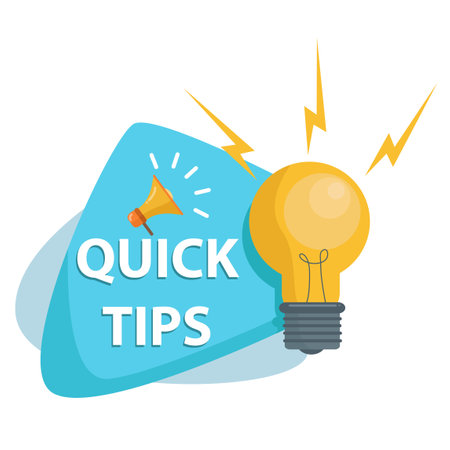 Quick tips, helpful suggestions, tooltip, advice idea solution speech bubble. Label useful clue. Creative sticker, icon for web, blog post, education. Quick tips and light bulb, lamp.のイラスト素材