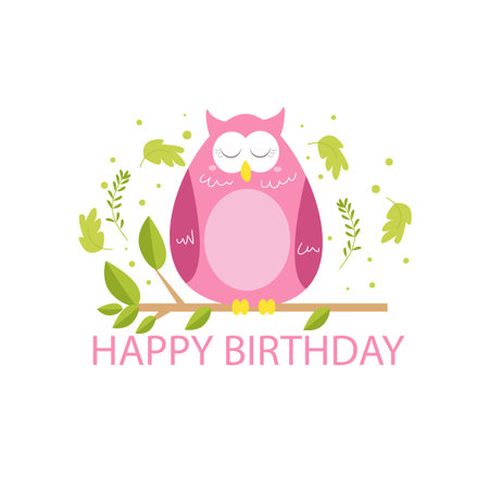 Fun happy birthday card vector illustration with cute character.のイラスト素材