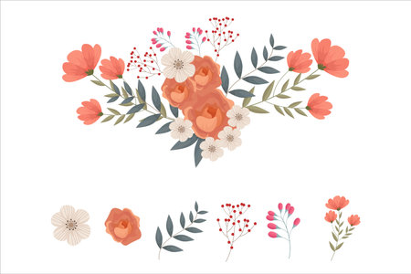 Set of brown floral elements and arrangementsのイラスト素材