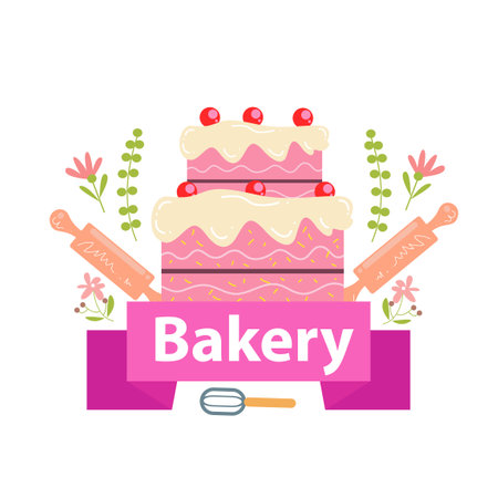 Bakery logo vector illustration with cute girl cartoon art.のイラスト素材