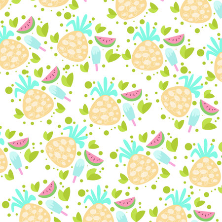 Vector illustration of elegant pattern with cute leaves and animals. Perfect for decorationのイラスト素材