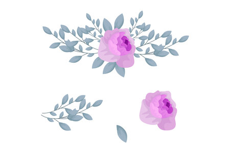 A variety of colorful arrangements of beautiful leaves and flowersのイラスト素材