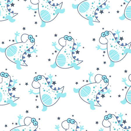 Seamless pattern with cute dinosaur animals. Perfect for kids clothes designのイラスト素材