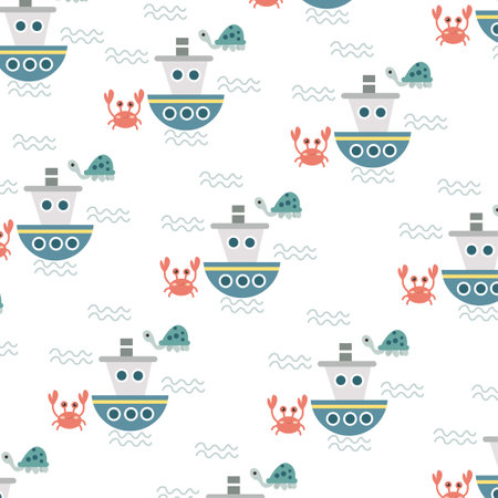 Seamless pattern with cute crabs and turtles perfect for wrapping paperのイラスト素材