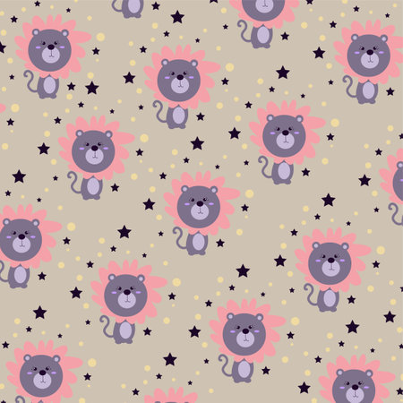Seamless pattern with cute lion animal perfect for wrapping paperのイラスト素材
