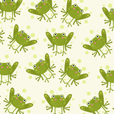Seamless pattern with cute frog animals perfect for wrapping paperのイラスト素材