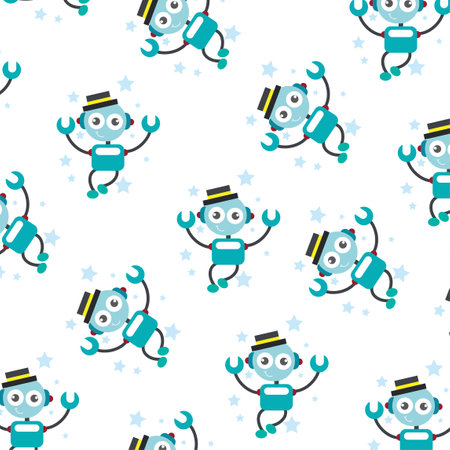 Seamless pattern with cute robot variations perfect for wrapping paperのイラスト素材