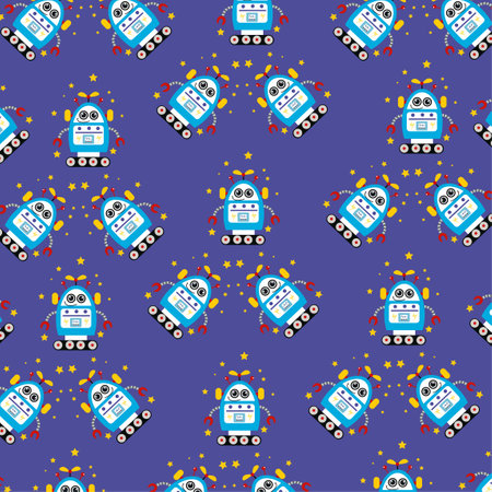 Seamless pattern with cute robot variations perfect for wrapping paperのイラスト素材