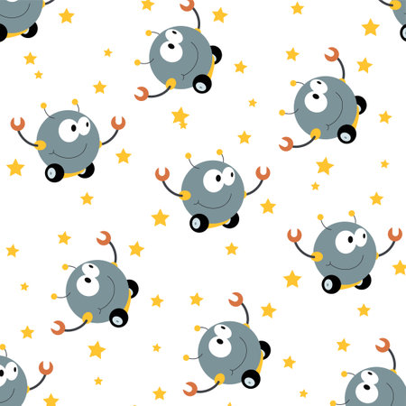 Seamless pattern with cute robot variations perfect for wrapping paperのイラスト素材
