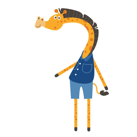 Clip art illustration of a cute giraffe cartoon character for children.のイラスト素材