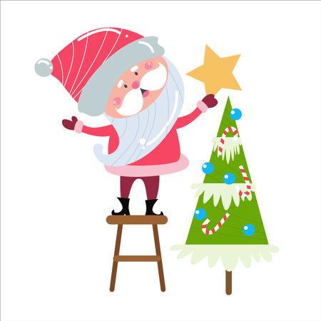 Cute Santa Claus cartoon on white background perfect for Christmas cards.のイラスト素材