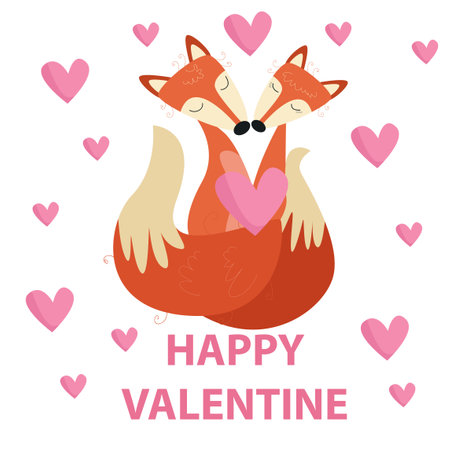 Flat illustration of Cute Animals Valentine suitable for kid designのイラスト素材