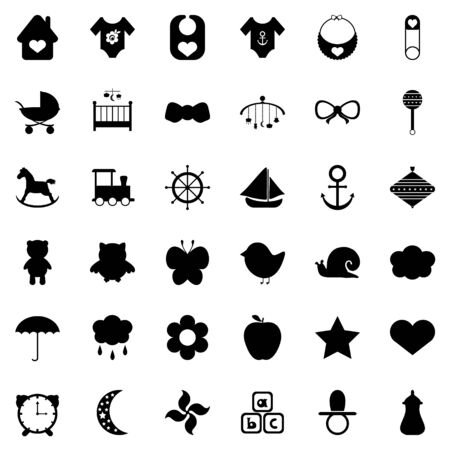Baby icons set. For cards, invitations, wedding or baby shower albums, backgrounds, arts and scrapbooks. のイラスト素材