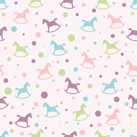 Seamless pattern with circles and baby rocking horse. For cards, invitations, wedding or baby shower albums, backgrounds, arts and scrapbooks.のイラスト素材