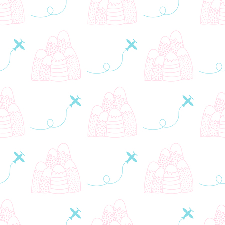 Baby seamless pattern with plane and mountains.のイラスト素材