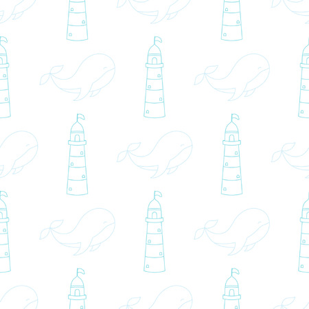 Baby seamless pattern with lighthouse and whales.のイラスト素材