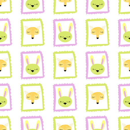 Baby seamless pattern with fox and rabbit. Best Choice for cards, invitations, printing, party packs, blog backgrounds, paper craft, party invitations, digital scrap booking.のイラスト素材