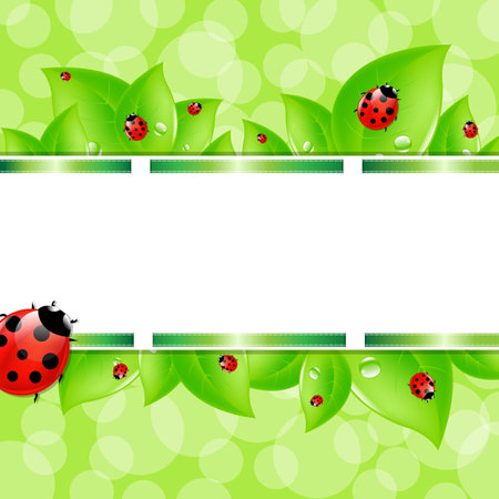Nature Background With Ladybug And Ribbons, Vector Illustration のイラスト素材
