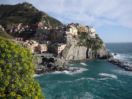 coastal village at manarola, cinque terre, liguria, italyの写真素材