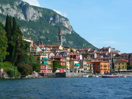 view of varenna on coast of como lake, italyの写真素材