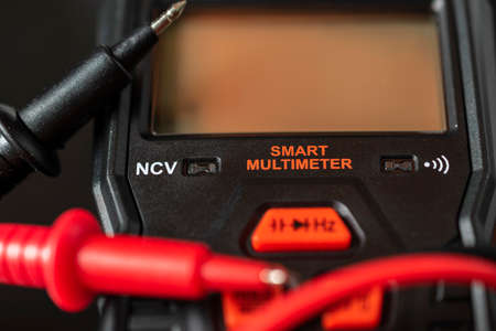 Smart multimeter display with tweezers.の写真素材
