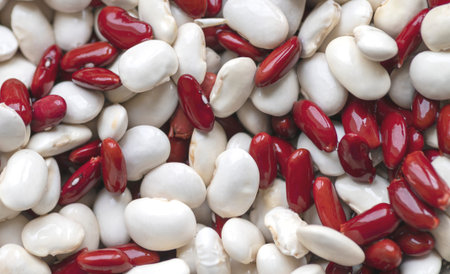 View from above of red and white beans.