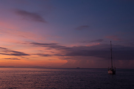Sunset with  sky near the boat