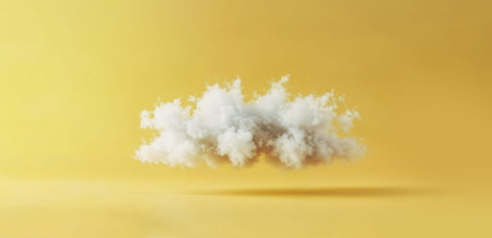 White cloud on a yellow background. 3D rendering, 3D illustration.の写真素材