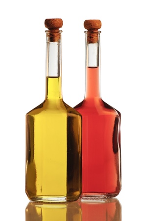 Olive oil and vinegar isolated on white background の写真素材
