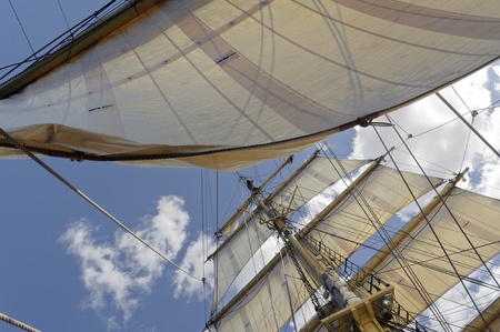 Brig in full sailの写真素材