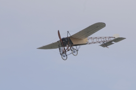 Vintage aircraft Bleriot XI in the air の写真素材