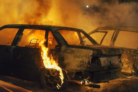 Burning carsの写真素材
