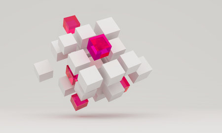 Conceptual background image with cube figure and social connection lines. 3d rendering