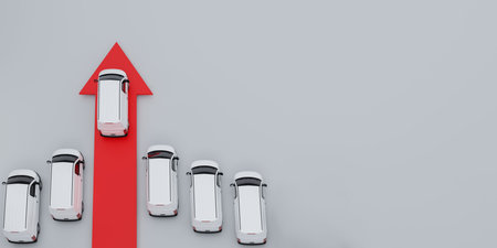 a delivery van above the leading arrow 3d illustration