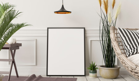 Frame mockup in scandinavian interior. Interior mockup. 3d rendering, 3d illustrationの写真素材