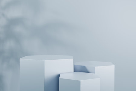 Mockup podium for product presentation, blue pastel background, 3d render, 3d illustrationの写真素材