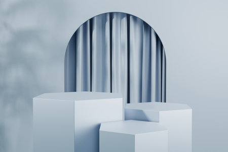Mockup podium for product presentation, blue pastel background, 3d render, 3d illustrationの写真素材