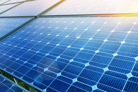 power solar panel on blue sky background,alternative clean green energy concept