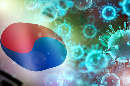 virus and flag of korea 3d illustrationの写真素材