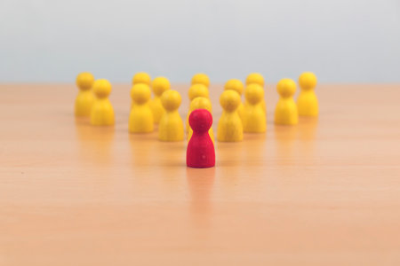 Human resource, Talent management, Recruitment employee, Successful business team leader concept. Hand chooses a wooden people standing out from the crowd.の写真素材