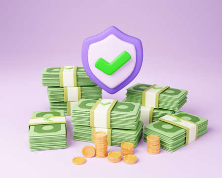 protective shield on stack of moneyの写真素材